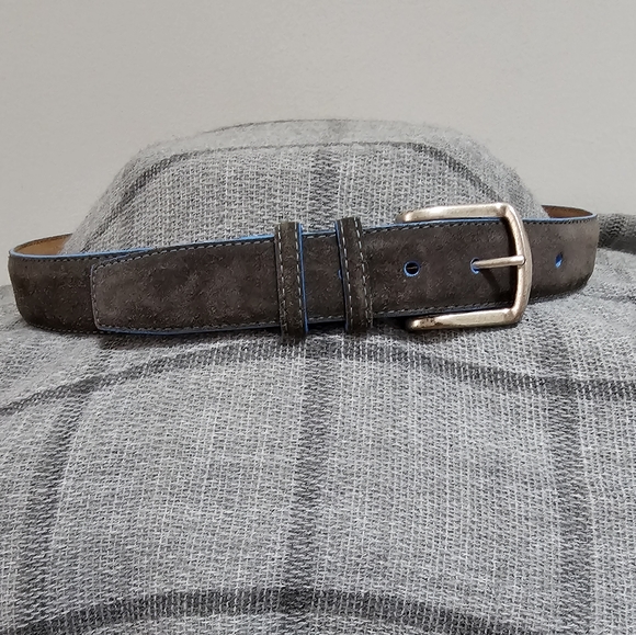 W. Kleinberg Gray Suede Blue Trim Detaial Genuine Leather Lined Luxury Belt USA - Picture 15 of 16